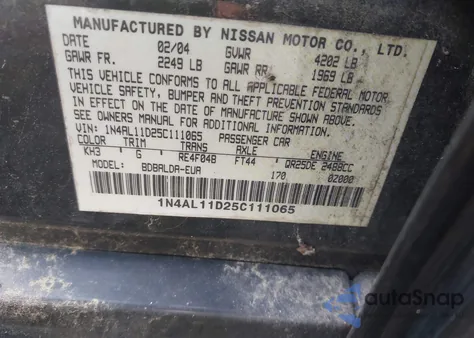 2005 Nissan Altima 2.5 S из США, поврежденный, VIN 1N4AL11D25C111065